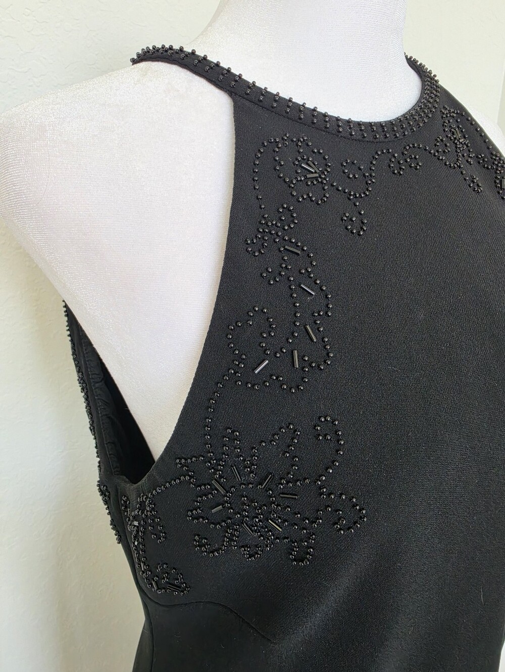Black Cocktail Dress Beaded Halter Midi Dress Size 12 - Picture 3 of 7